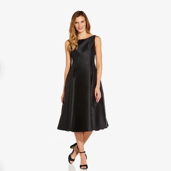 海外限定】AdriannaPapell ドレス☆Pleated Midi Dress, Black